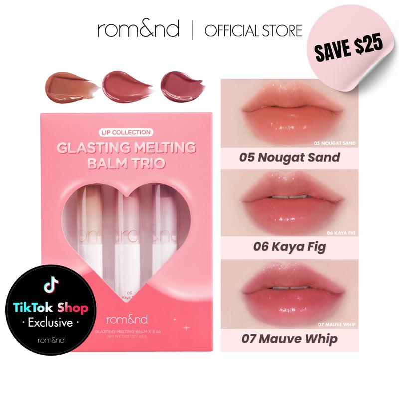 [rom&nd Official Shop] Glasting Melting Balm Trio Set Best 3, Glossy Finish, Plumping Lips, Glazed Lips,  Moisturizing, Lipgloss Lipstick