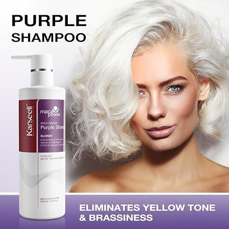 Karseell maca power Purple Shampoo Professional Neutralizes Brass & Yellow Tones For Blonde Silver Gray Highlighted Hair 16.90 oz 500ml Uv Comfort