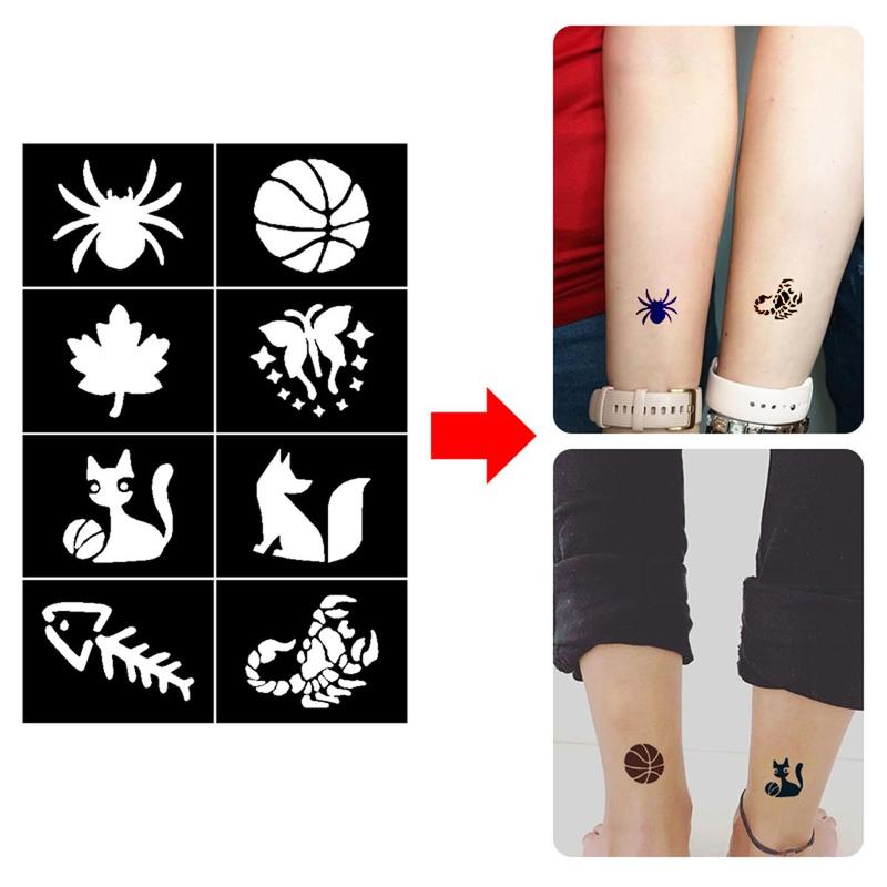 Mixed Theme Pattern Temporary Tattoo Sticker Template, 20pcs set DIY Hollow Out Tattoo Sticker, Body Art Decoration for Women & Girls