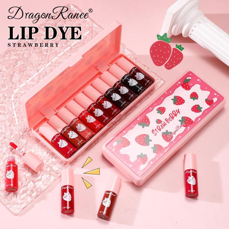 Strawberry Dyed Velvet Lipstick Set, Long Lasting Liquid Lip Gloss, Moisturizing Lip Stain, Suitable for All Occasions Lip Makeup, Girls and Women Makeup Accessories, Christmas, Christmas Gift