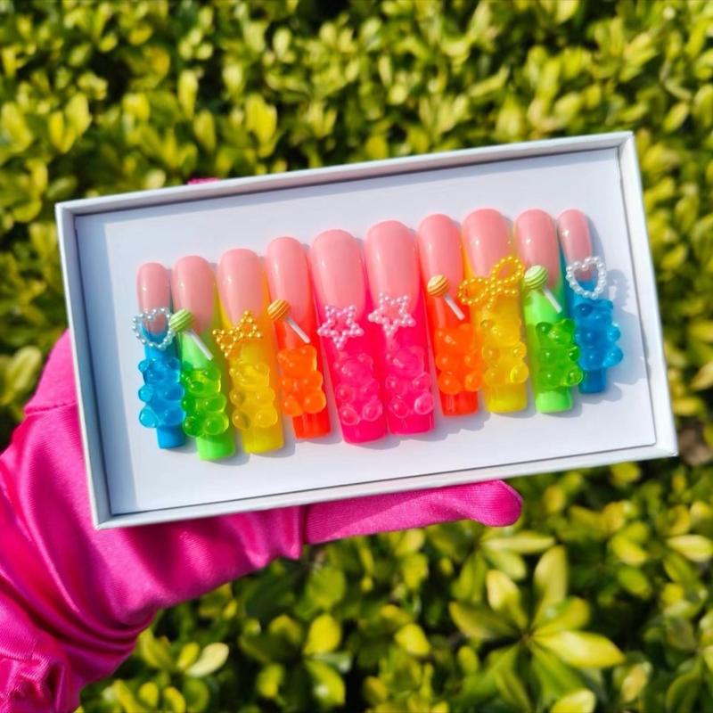 GUMMY BEAR 1.7” The Nail Empire | 10pcs Press On Nails | Long nails | Almond nails | Short nails | Stiletto nails | Ballerina nails | Square nails | Coffin nails | Acrylic gel nails |