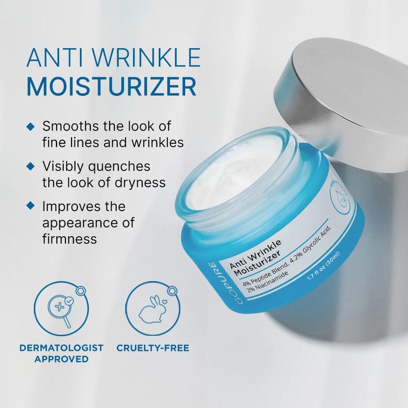 GOPURE Anti Wrinkle Moisturizer - Hyaluronic Acid Moisturizer for Face with Glycolic Acid, Peptides, and Vitamin E