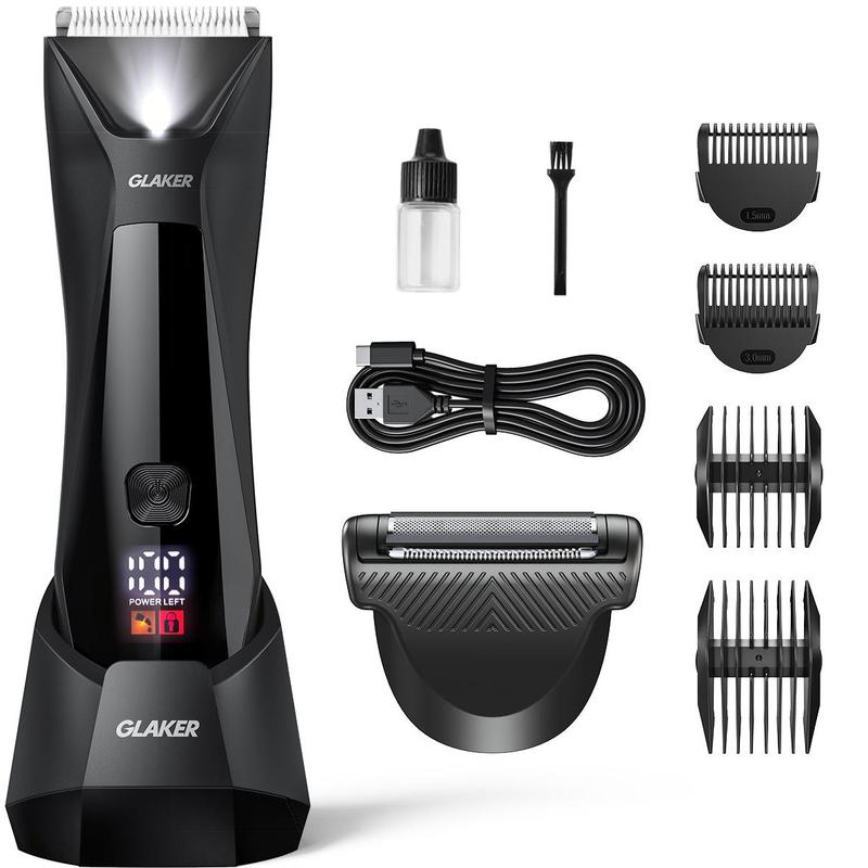 GLAKER Body and Groin Hair Trimmer,  Waterproof Electric Shaver with Replaceable Ceramic Blade and Standing Recharge Dock, 2-Hour Battery Life - 6010 Comfort