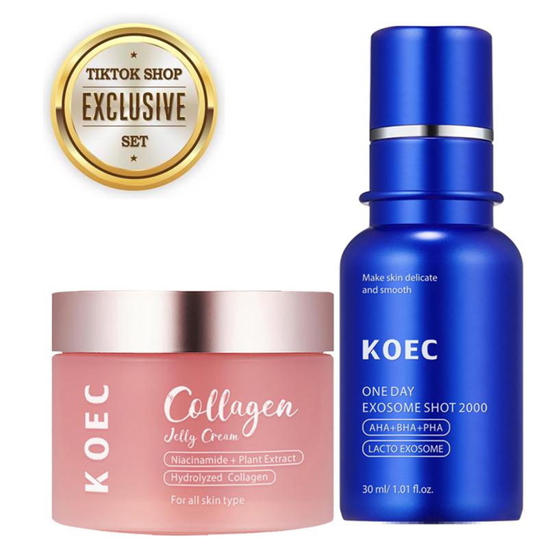 [KOEC Official Shop Exclusive SET] Korean Home Aesthetic Duo I Experience Glass Glow Effect with Zero Exosome Spicule Serum+Collagen Niacinamide Jelly Cream Combination Facial  Daily