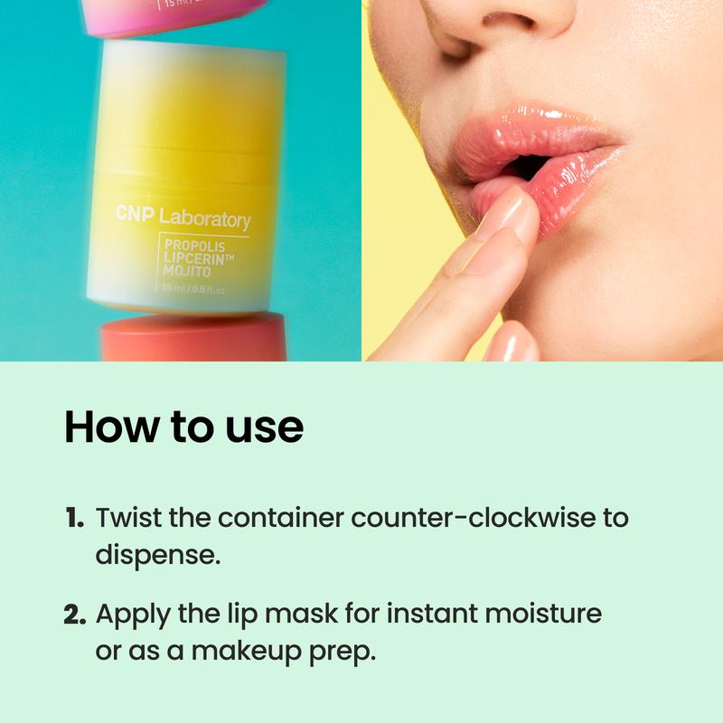 [CNP Official Shop] Honey Lip Mask (Mojito Flavor), Propolis Lipcerin, Hydrating Overnight Manuka Lip Butter & Plumper & Balm, 12hrs Long-lasting Moisture, Gentle Exfoliation, Korean Skin Care, Shea Butter, Deep Nourish (0.5 fl.oz   15ml)