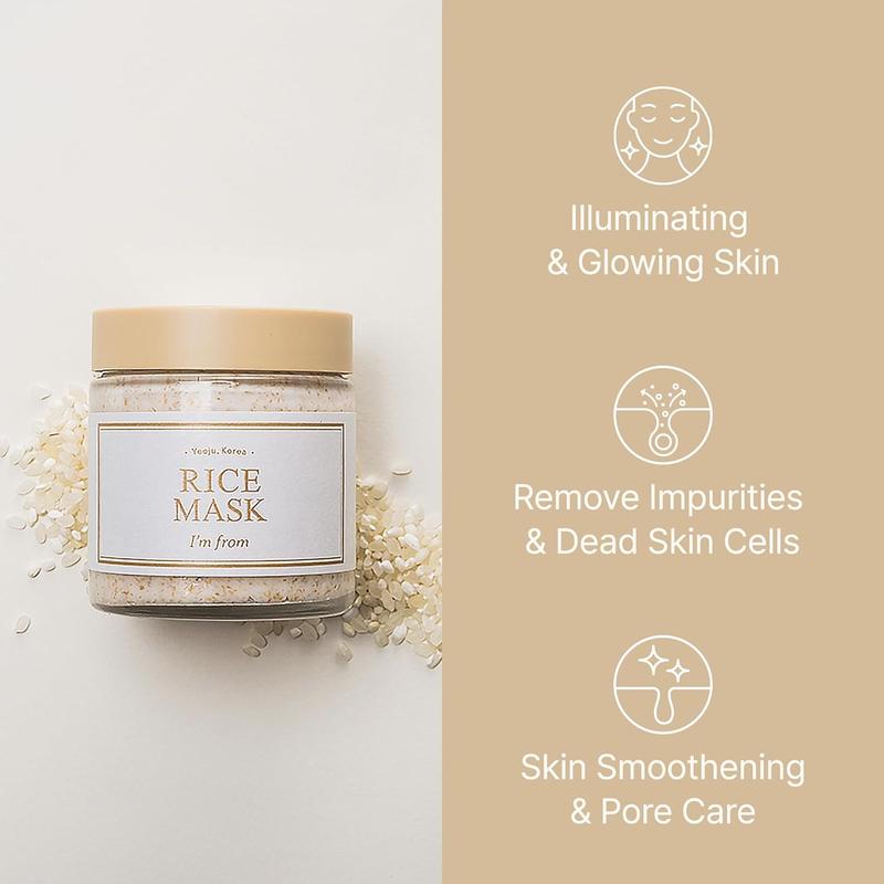 [I'M FROM OFFICIAL SHOP] I'M FROM Rice Skincare Trio Set | Rice Mask, Rice Toner, Rice Cream - Glowing Skin, Korean Rice, Glow Essence with Niacinamide, Hydrating for Dry, Dull, Combination Skin, Vegan Moisture Skincare Moisturizer, Rice Cleanser