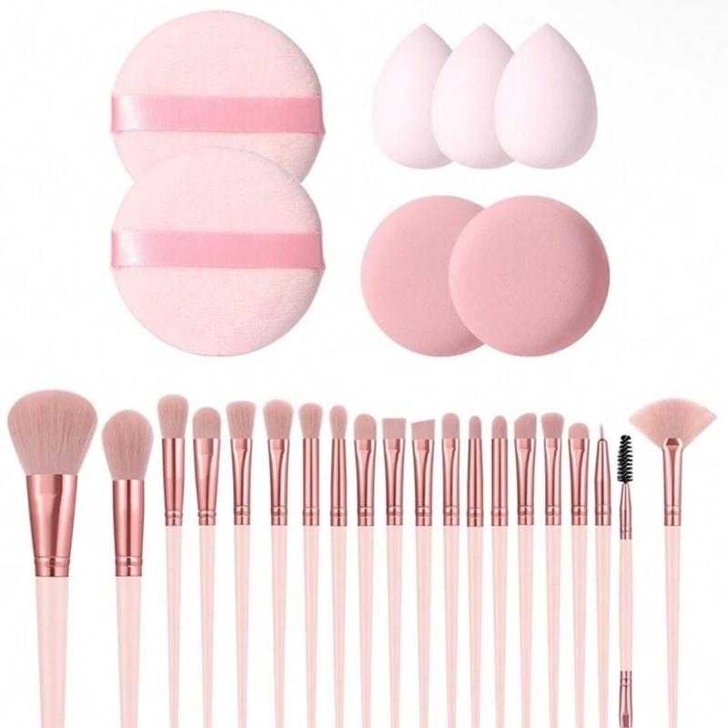 Ultimate Pink Makeup Kit with 20pcs Brush Sets, 6pcs Sponges, and Triangle Powder