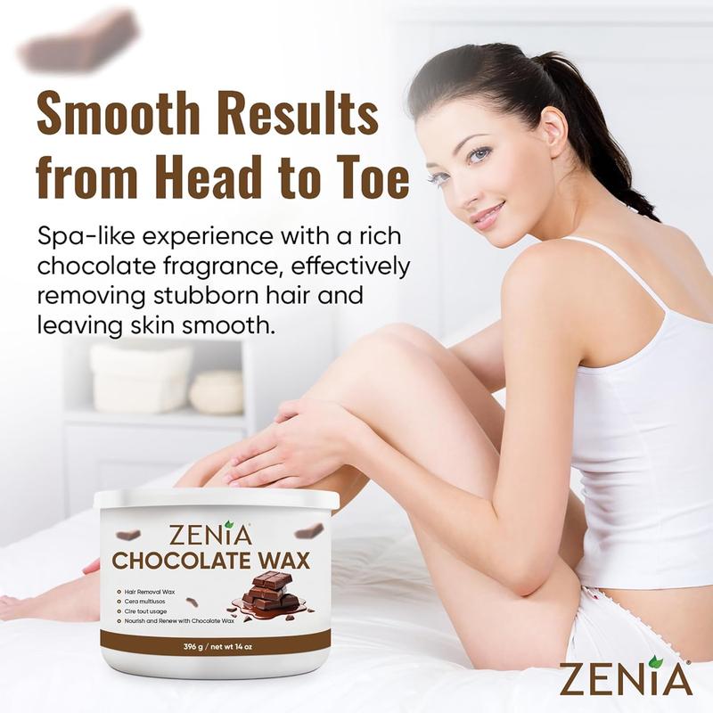 (Bundle Pack) Zenia Chocolate Wax 14oz + Applicators + Waxing Strips