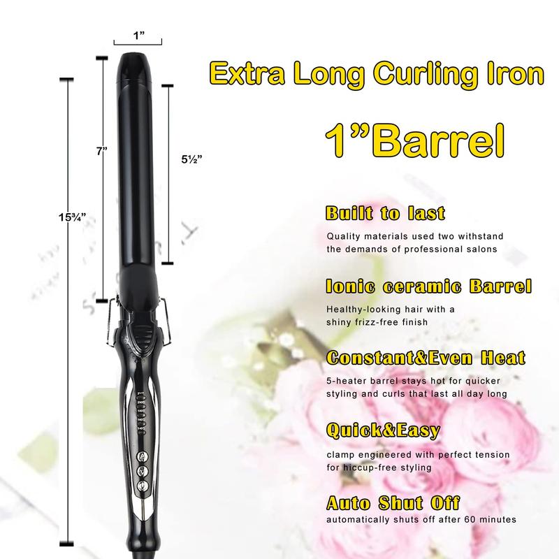 1 Inch Curling Iron with Ceramic Barrel, Instant Heat up to 450°F, Waving Style Tool for Long Medium Hair and Women