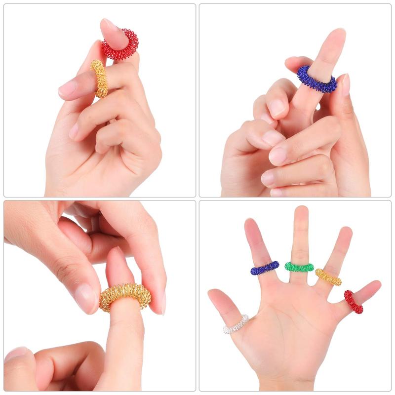 1 Set Random Color Acupressure Rings, Spiked Sensory Finger Rings, Spiky Finger Ring Acupressure Ring Set for Teens, Adults, Silent Stress Reducer and Massager Finger Massage Tool