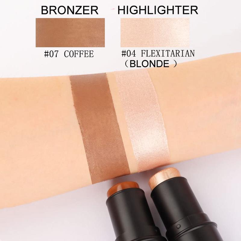 2Pcs Face Cream Contour Bronzer Sticks Makeup Highlighter Highlight Brown Creme Cheek Contour Sticks contorno en crema Bronzing Foundation Stick Kit Shadow Shading Face Contour Highly Piamented