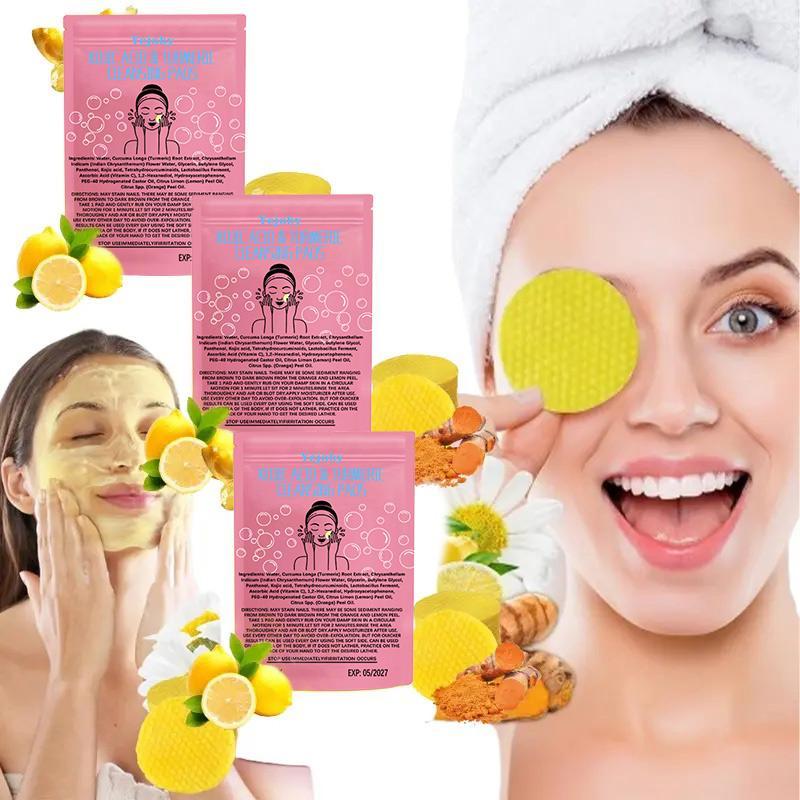 [+5$Get 2Pcs] Turmeric Cleansing Exfoliating Pads Facial Cleansing Skincare Comfort Turmeric & Ginger Cleansing Pads, 30pcs Bags Exfoliating Skin Care Pad, Deep Cleansing Facial Skin Care Product for Women & Men