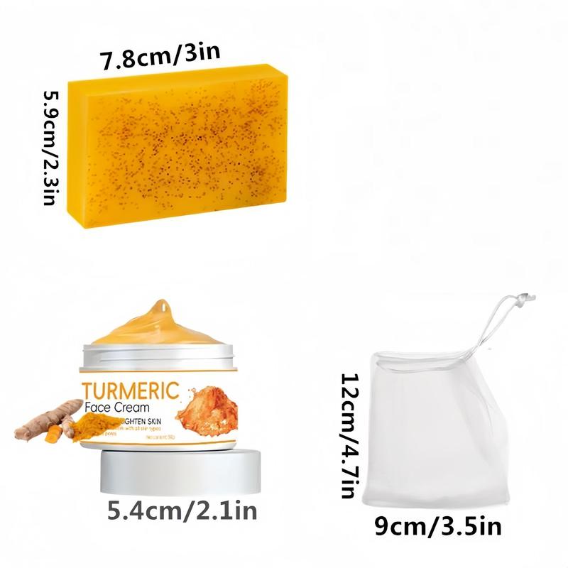 Turmeric Soap & Turmeric Cream Set, 5 Counts set Moisturizing Brightening Facial Skincare, Daily Skincare Product for Women & Men for All Skin Types