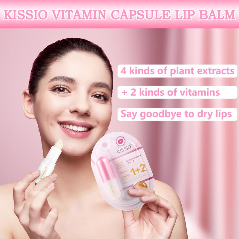 KISSIO Vitamin Lip Balm,Capsule Lip Balm with Cocoa Seed Butter,Macadamia Seed Oil and Vitamins,Lip care,Long Lasting Nourishes and Hydrates Lips,0.12 oz