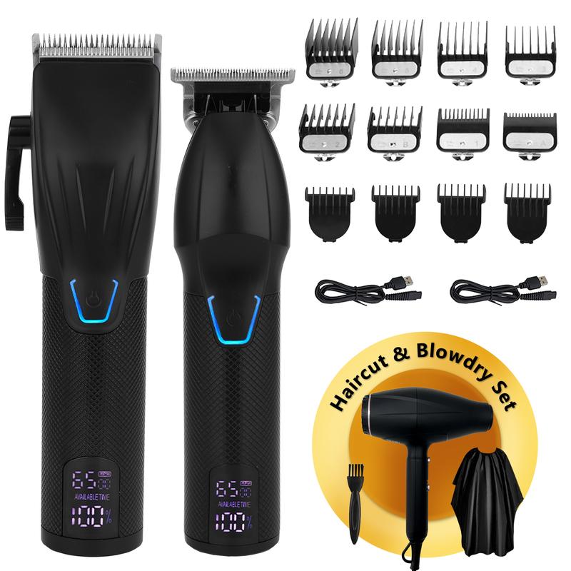 AMULISS Professional Hair Clippers and Zero Gapped Trimmer Kit for Men, Cordless Barber Clipper, Beard Trimmer Haircut Clippers Grooming Set，with Hair Dryer