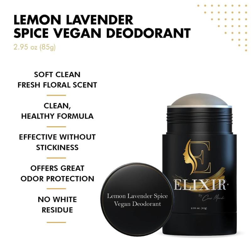 Coco March Elixir Lemon Lavender Spice Vegan Deodorant, Coconut Oil and Shea Butter Infused, Aluminum Free Deodorant for Men Women