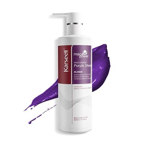 Karseell maca power Purple Shampoo Professional Neutralizes Brass & Yellow Tones For Blonde Silver Gray Highlighted Hair 16.90 oz 500ml Uv Comfort