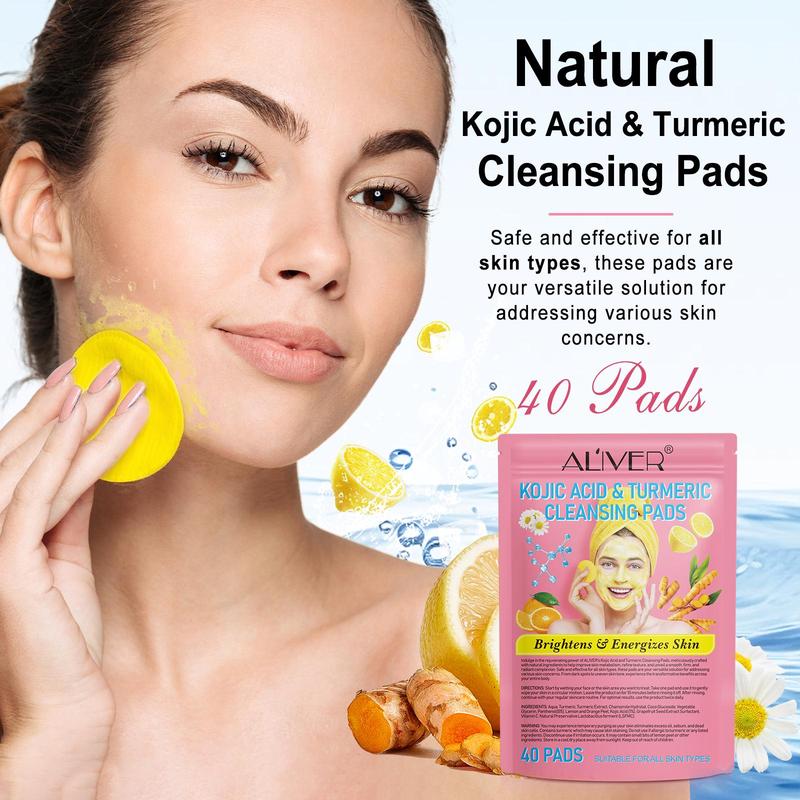 Kojic Acid & Turmeric Cleansing Pads, 80pcs set Exfoliating Facial Pads, Natural Ingredient Facial Skin Care Product for Women & Men