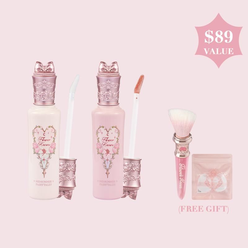 Flower Knows Stardust Highlights Set - Ultra-Reflective Liquid Highlighter Bundle with Butterfly Hand Mirror