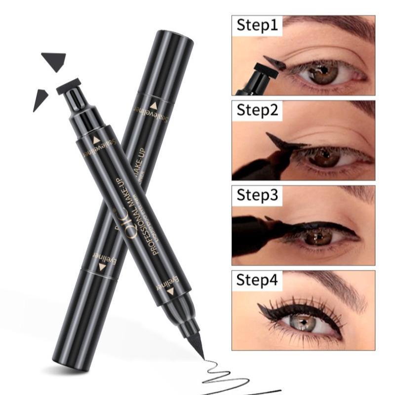 Double-ended Eyeliner Pens, 2pcs Waterproof Long Lasting Eyeliner Pencils, Non-smudged Triangle Seal Eyeliners