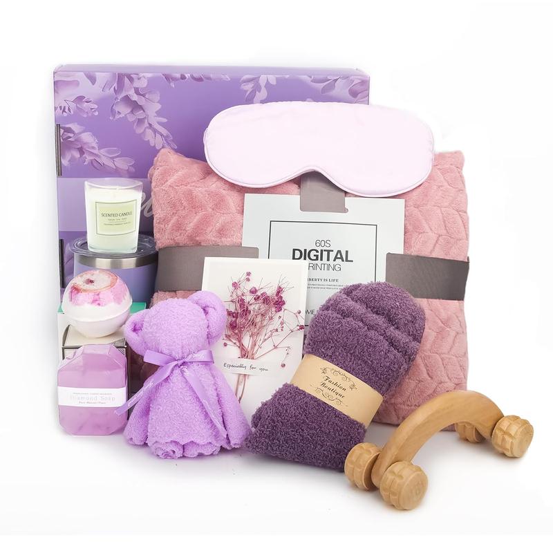 Spa Gifts Basket for Women - 11 count Kit Her Friends New Mom Birthday, Best Get Well Soon | Christmas Gift Boxes Set, Cozy Blanket Bath Package Gift, Unique & Luxury