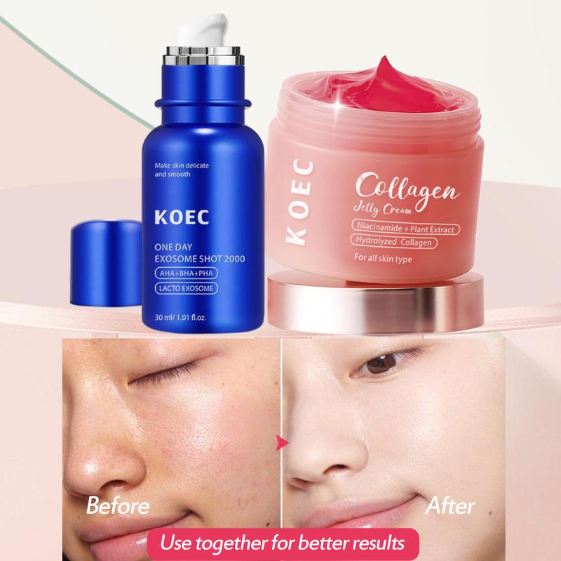 [KOEC Official Shop Exclusive SET] Korean Home Aesthetic Duo I Experience Glass Glow Effect with Zero Exosome Spicule Serum+Collagen Niacinamide Jelly Cream Combination Facial  Daily