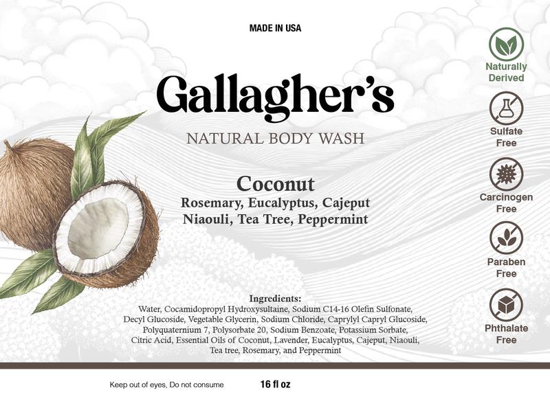 Gallagher's Coconut Natural Body Wash  |  Essential oil blend