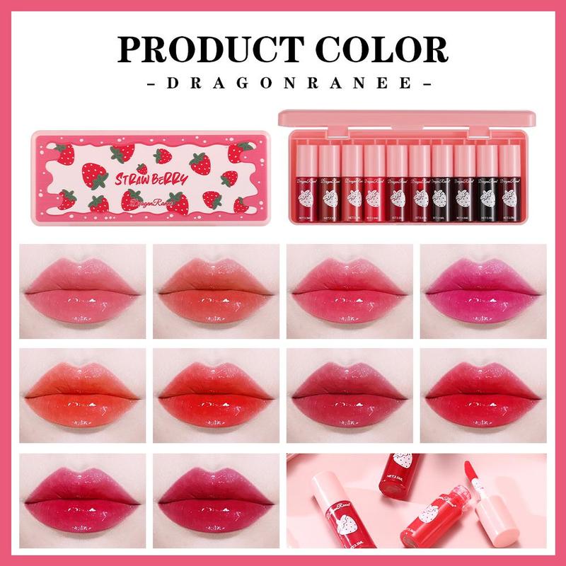 Strawberry Dyed Velvet Lipstick Set, Long Lasting Liquid Lip Gloss, Moisturizing Lip Stain, Suitable for All Occasions Lip Makeup, Girls and Women Makeup Accessories, Christmas, Christmas Gift