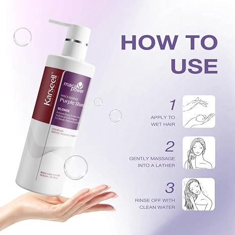 Karseell maca power Purple Shampoo Professional Neutralizes Brass & Yellow Tones For Blonde Silver Gray Highlighted Hair 16.90 oz 500ml Uv Comfort