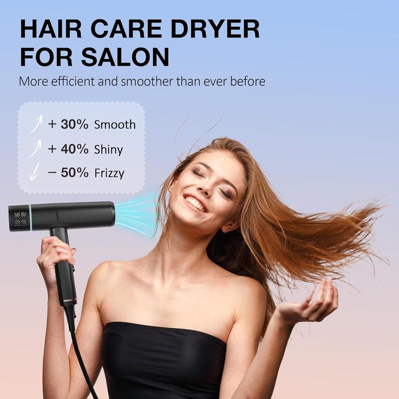 110000 RPM High-Speed Brushless Motor Negative Ionic Hair Dryer for Fast Drying, Portable Travel Blow Dryer with Diffuser, Quick Drying, 4 Heat 2 Speed Options, Black, Perfect Present for Thanksgiving, Christmas, New Year Gift