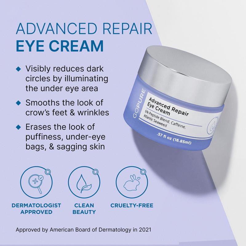 GOPURE Advanced Repair Eye Cream Moisturizer - 6% Peptide Blend + Caffeine + Atlantic Seaweed