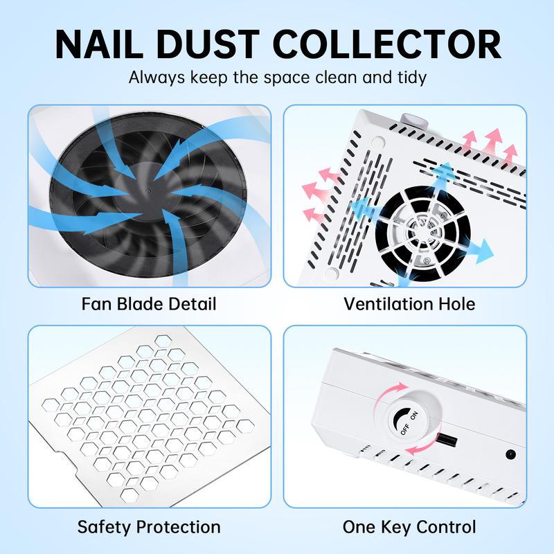 Christine Shelly Nail Dust Collector,56W Compact Vacuum Fan Dust Collector for Beginner with Reusable Filter,HPro Powerful Dust Suction Machine Manicure Pedicure Tool for Acrylic Nail Polishing,Salon & Home