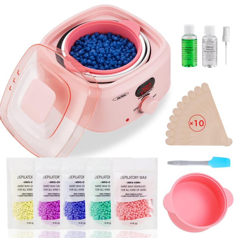 Sunvivi Waxing Kit Brazilian Wax Warmer for Hair Removal with 5 Bag Hard Wax Beads Digital Display Wax Melt Warmer Kit for Women Men Full Body