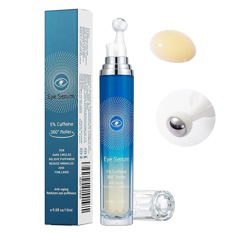 5% Caffeine Eye Roller Serum & Cream,Eye Repair Cream,Under Eye Cream with 360° Roller Massage Ball for Puffiness Bags Wrinkles & Fine Lines,Hydrating Firming Caffeine Roller Eye Cream