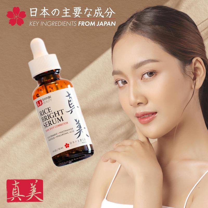 Shinbi Beauty Japanese Skincare Products - Niacinamide Melasma Brightening Serum for Dark Spots, Hyperpigmentation & Uneven Skin Tone 1oz Rice Hyaluronic