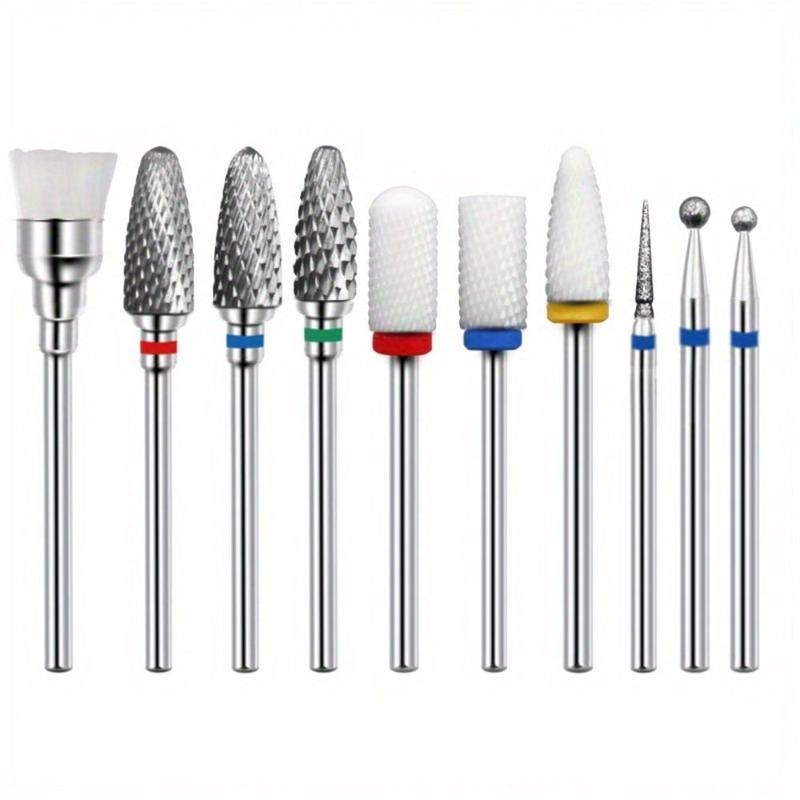 Nail Drill Bits Kit, 10pcs Tungsten Steel Ceramic Nail Art Grinding Head Set for Electric Nail Drill Machine, Professional Manicure & Pedicure Tools