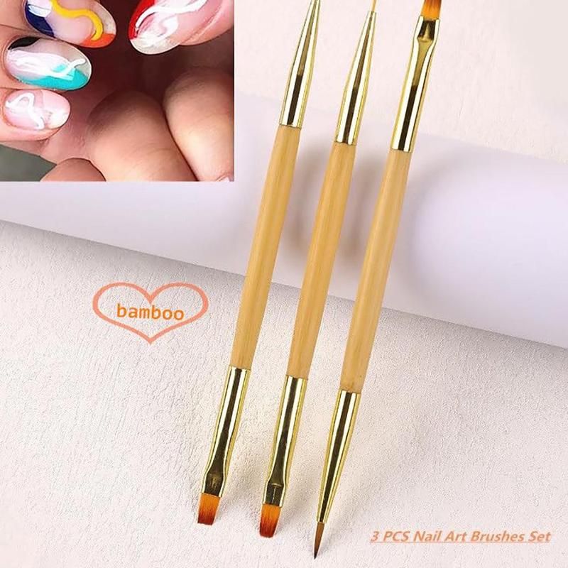 Double-ended Nail Art Brush Set, 3 Counts Nail Art Painting Brush, Professional Manicure Tool for Women & Girls