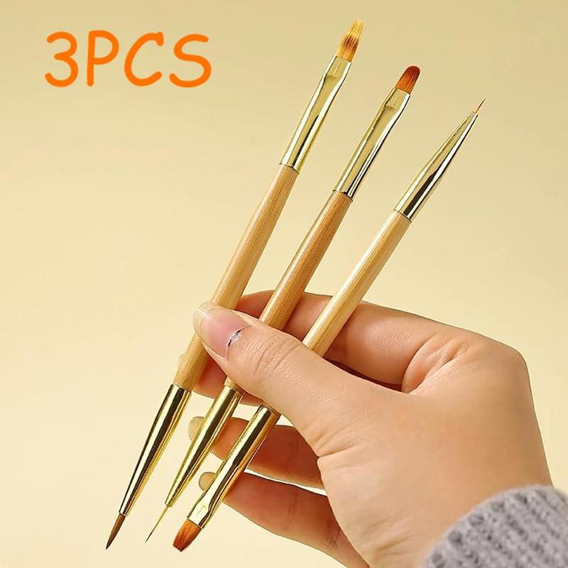 Double-ended Nail Art Brush Set, 3 Counts Nail Art Painting Brush, Professional Manicure Tool for Women & Girls