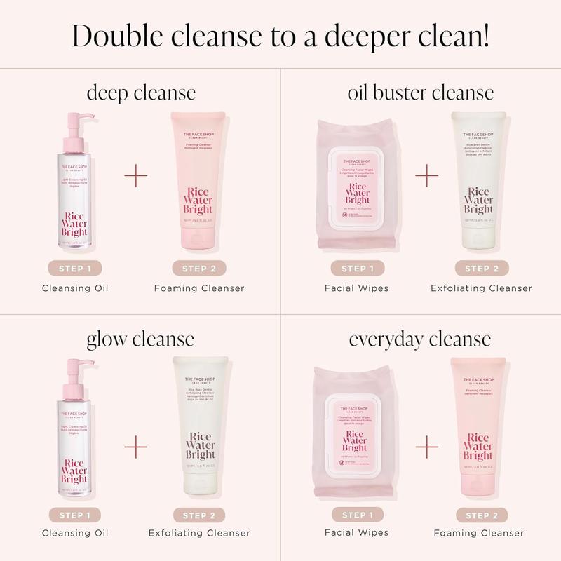 The Face Shop Rice Water Bright The Deep Cleanse Duo, Daily Hydrating Facial Cleansing Makeup and Oil Remover Cleanser Foam Cleanser Foam