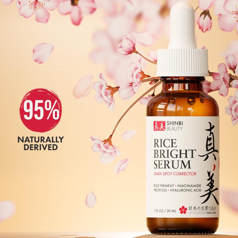 Shinbi Beauty Japanese Skincare Products - Niacinamide Melasma Brightening Serum for Dark Spots, Hyperpigmentation & Uneven Skin Tone 1oz Rice Hyaluronic