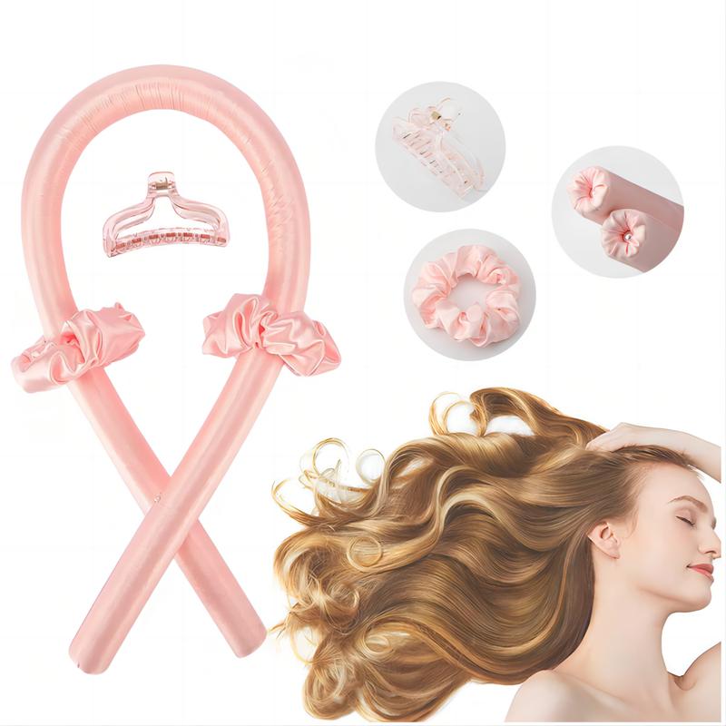 Heatless Curling Headband, No Heat Curls Ribbon with Hair Clips and Scrunchie, Overnight Sleeping Curls Silk Ribbon Hair Rollers Styling Kit