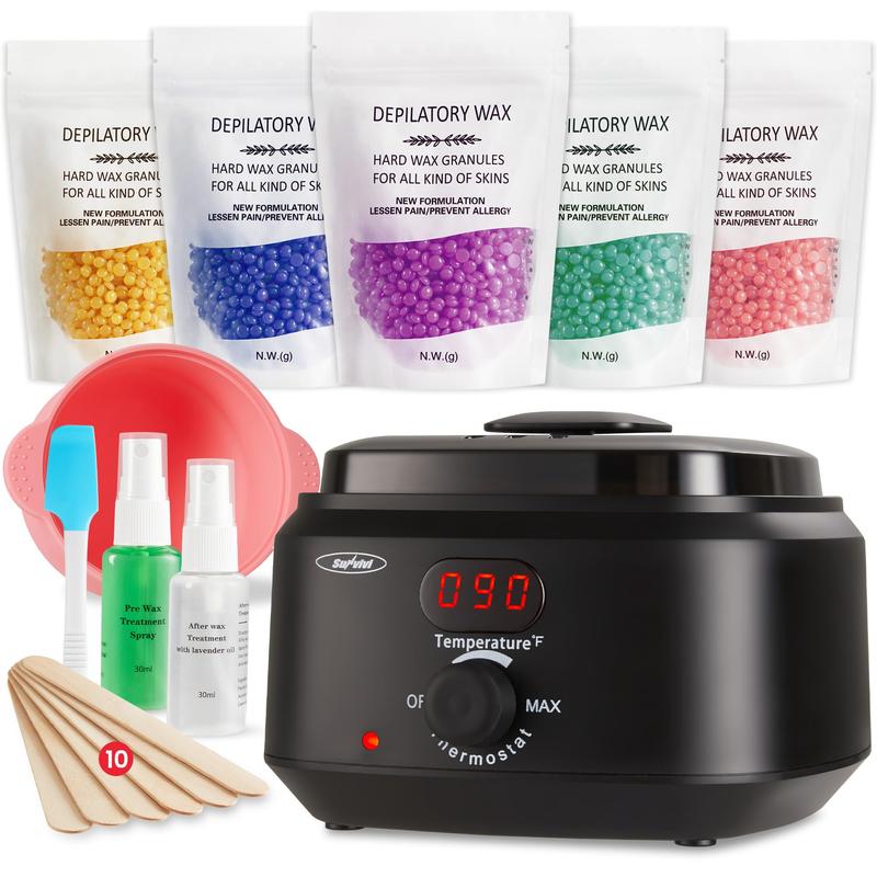 Sunvivi Waxing Kit Brazilian Wax Warmer for Hair Removal with 5 Bag Hard Wax Beads Digital Display Wax Melt Warmer Kit for Women Men Full Body