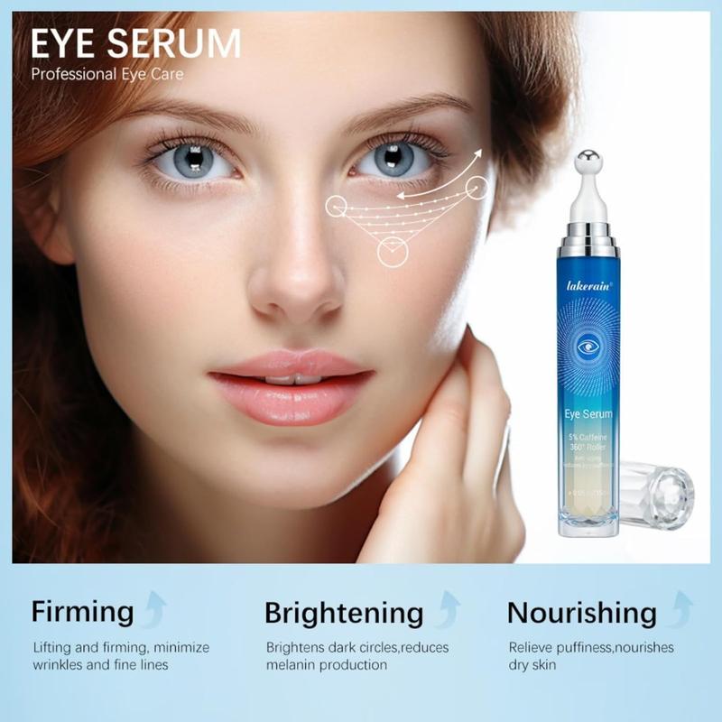 5% Caffeine Eye Roller Serum & Cream,Eye Repair Cream,Under Eye Cream with 360° Roller Massage Ball for Puffiness Bags Wrinkles & Fine Lines,Hydrating Firming Caffeine Roller Eye Cream