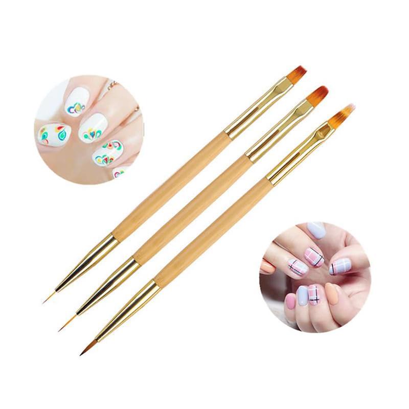 Double-ended Nail Art Brush Set, 3 Counts Nail Art Painting Brush, Professional Manicure Tool for Women & Girls