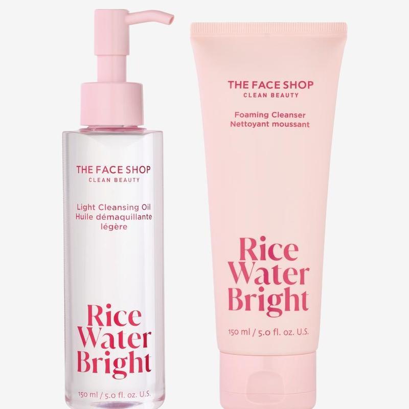 The Face Shop Rice Water Bright The Deep Cleanse Duo, Daily Hydrating Facial Cleansing Makeup and Oil Remover Cleanser Foam Cleanser Foam