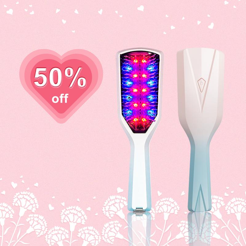 HiJOJO | Hair Revitalizing Scalp Massager Care Head Relaxing Comfort Vibrating Comb Strengthen Hair Roots Reduce Hair Loss & Oiliness Improve Hair Quality Sponginess Blue Red Light 450 630nm Photon Handheld Portable Home Travel 2024 Summer Sale Gift