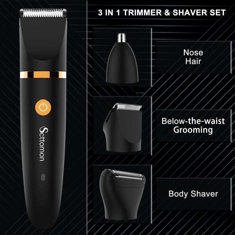 3 in 1 Electric Body Hair Trimmer,Groin Hair Trimmer Clipper for Men,Waterproof Electric Shaver Nose Hair Trimmer,Men's Hair Removal Device Cordless,Manscape Trimmer with Standing Recharge Dock