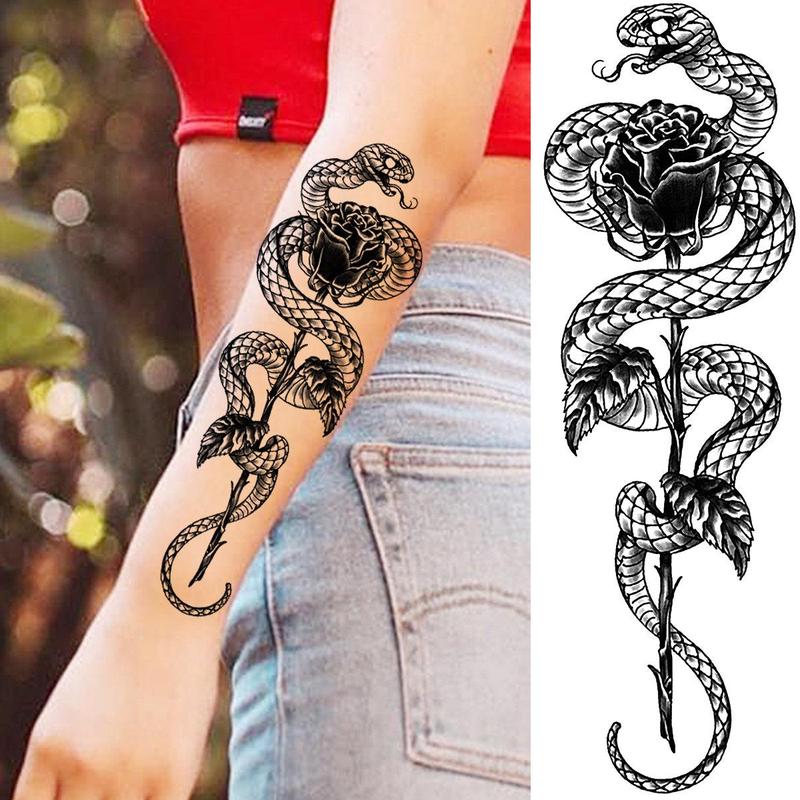 Gothic 3D Tribal Cobra Mamba Pattern Temporary Tattoo Sticker, Forearm Party Fake Tattoo Sticker, Body Art Sticker for Women Men