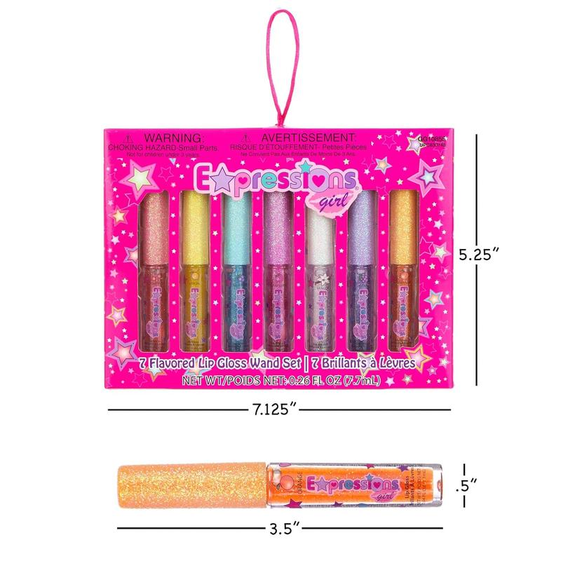 Expressions 7pc Fruity Flavored Lip Gloss Set - Lip Gloss in Assorted Fruity Flavors, Non Toxic Makeup for Girls & Teens