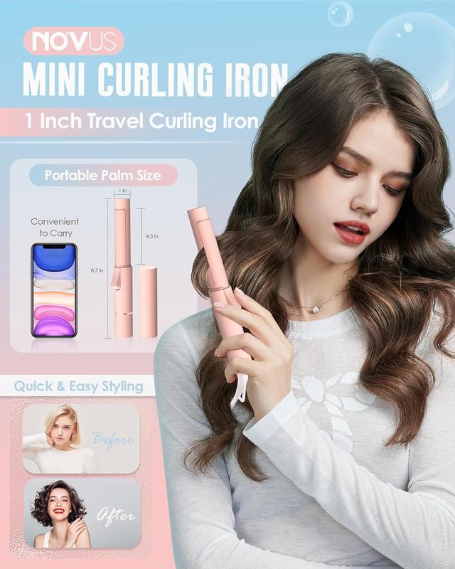 Ceramic Mini Curling Iron for Short Hair Small Hair Curler Iron Travel Curling Iron 1 Inch Curling Iron Dual Voltage Curling Wand for Worldwide Trip